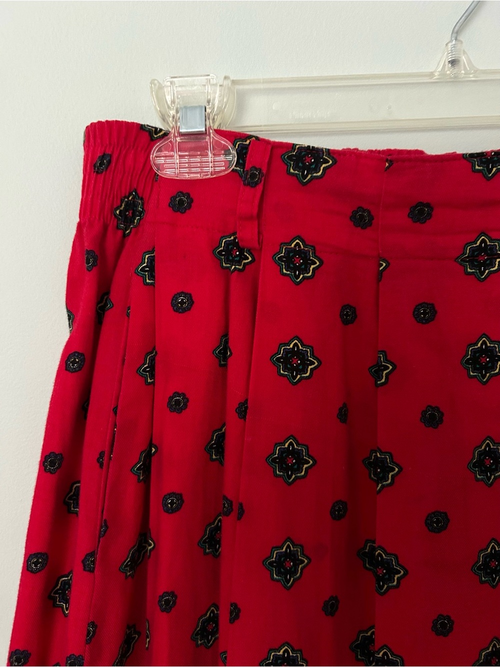 Vintage Talbots Red Midi Skirt with Black & Gold Medallion Motif